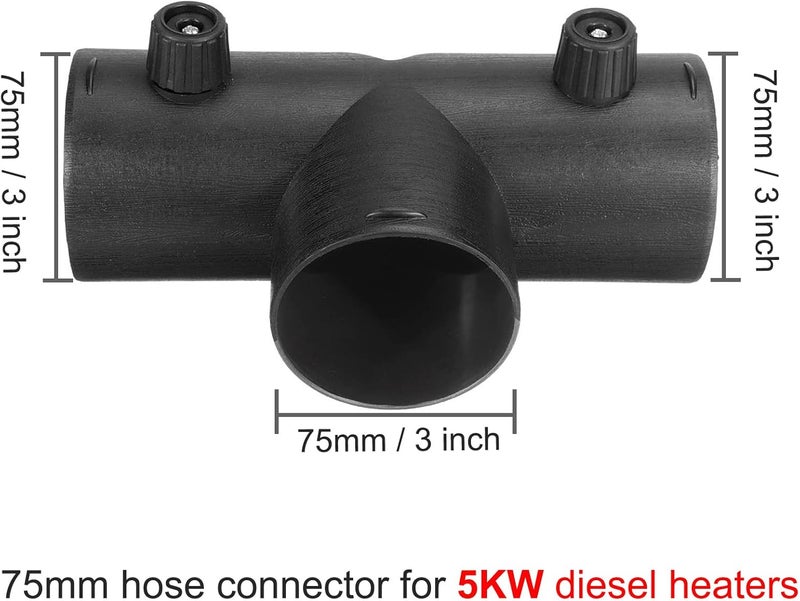 Copgge Diesel Heater Duct Connector Parking Heater Pipe Hose Ducting Vent Connector with Adjustable Valve Flap for Eberspacher Webasto Diesel Heater, for Chinese Diesel Heater 5KW 8KW (T Piece 75MM) - Image 2